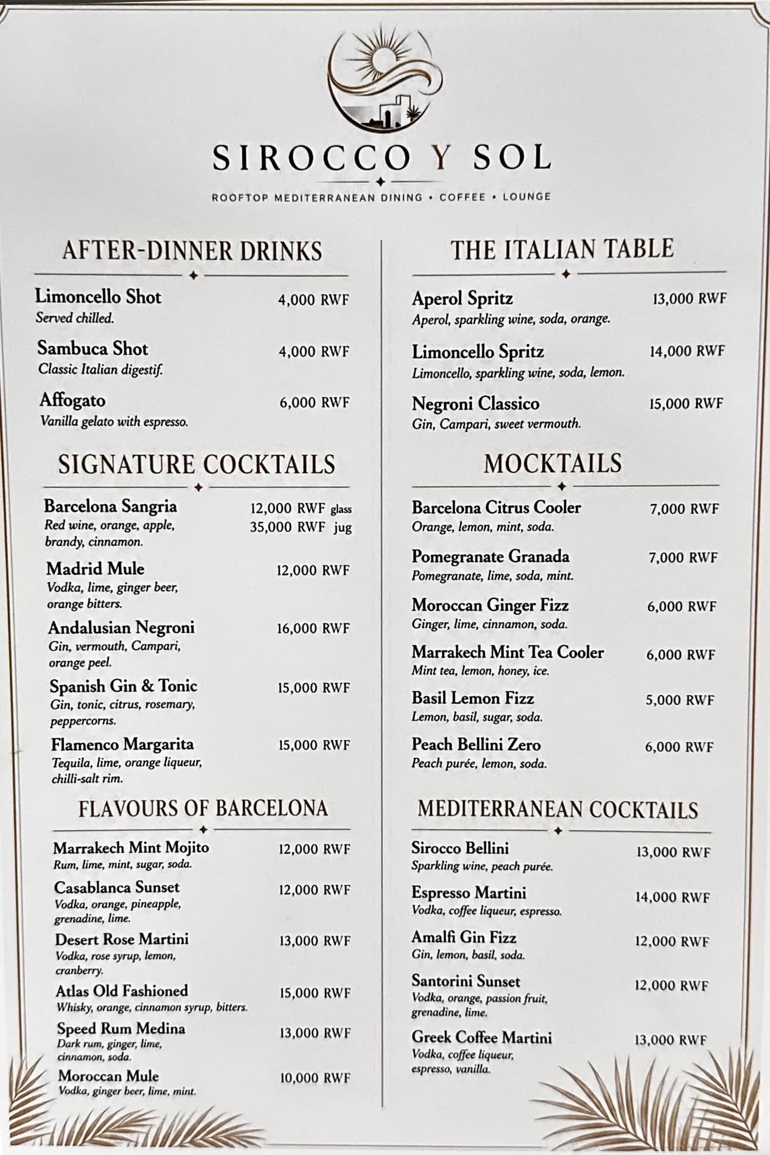 Signature Cocktails menu — After-Dinner Drinks & Mocktails
