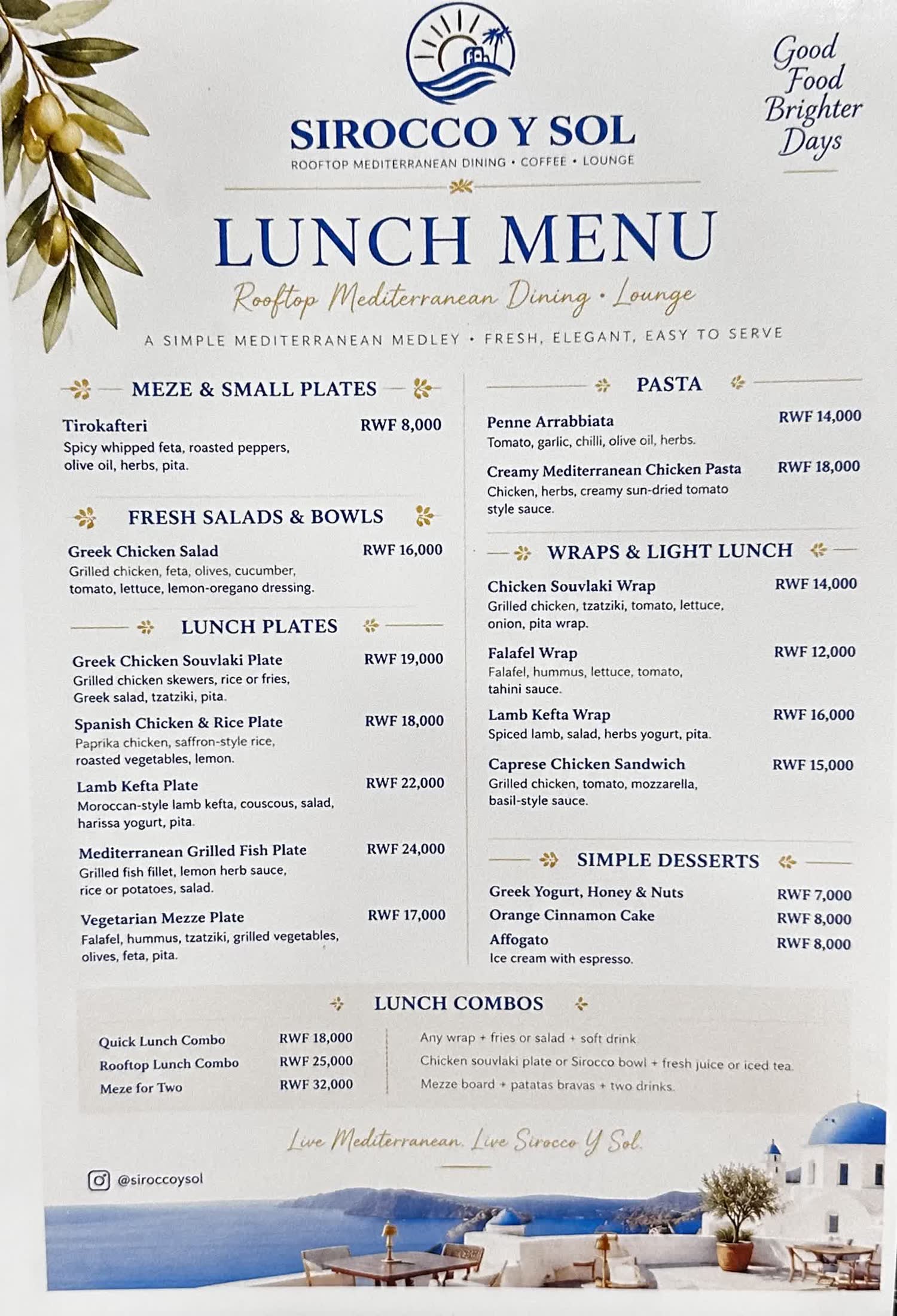 Lunch menu — A Simple Mediterranean Medley